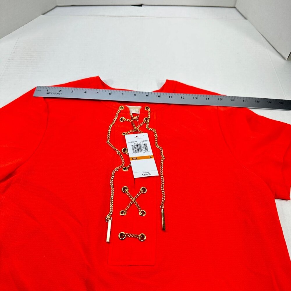Michael Kors Women's Size Small Dress Short Sleeve Red Gold Chain Detail New - Picture 8 of 14